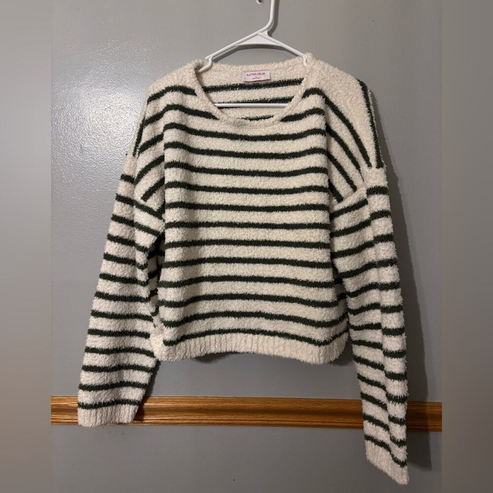 Buttermelon Striped Knit Sweater Boutique Green Striped Medium